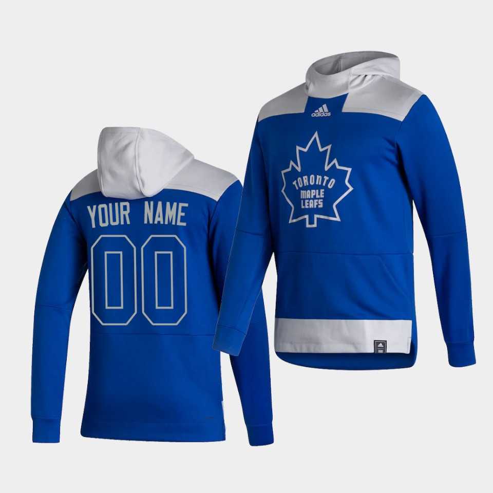 Men Toronto Maple Leafs 00 Your name Blue NHL 2021 Adidas Pullover Hoodie Jersey